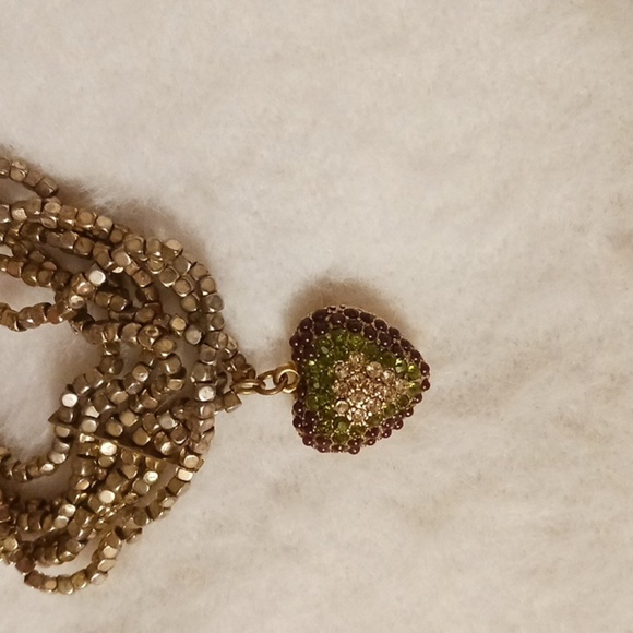 Jessica Simpson Y2K GREEN Pave HEART BEADED Multi-Strand Bracelet Sparkle CUTE - Picture 4 of 7